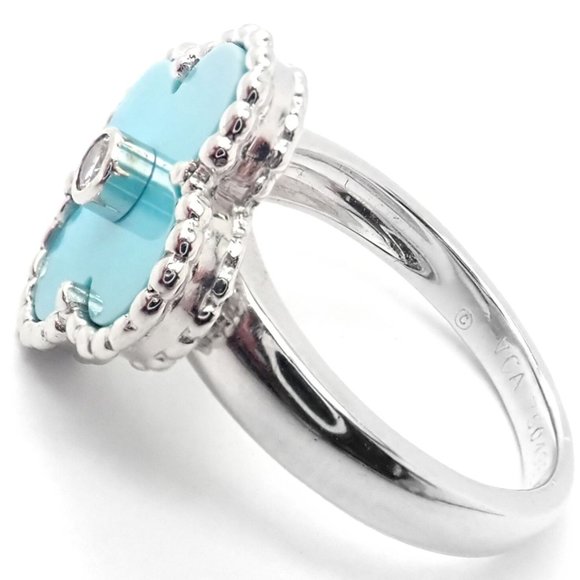 Authentic! Van Cleef & Arpels Alhambra 18k Gold Diamond Turquoise Ring Paper - Picture 5 of 11